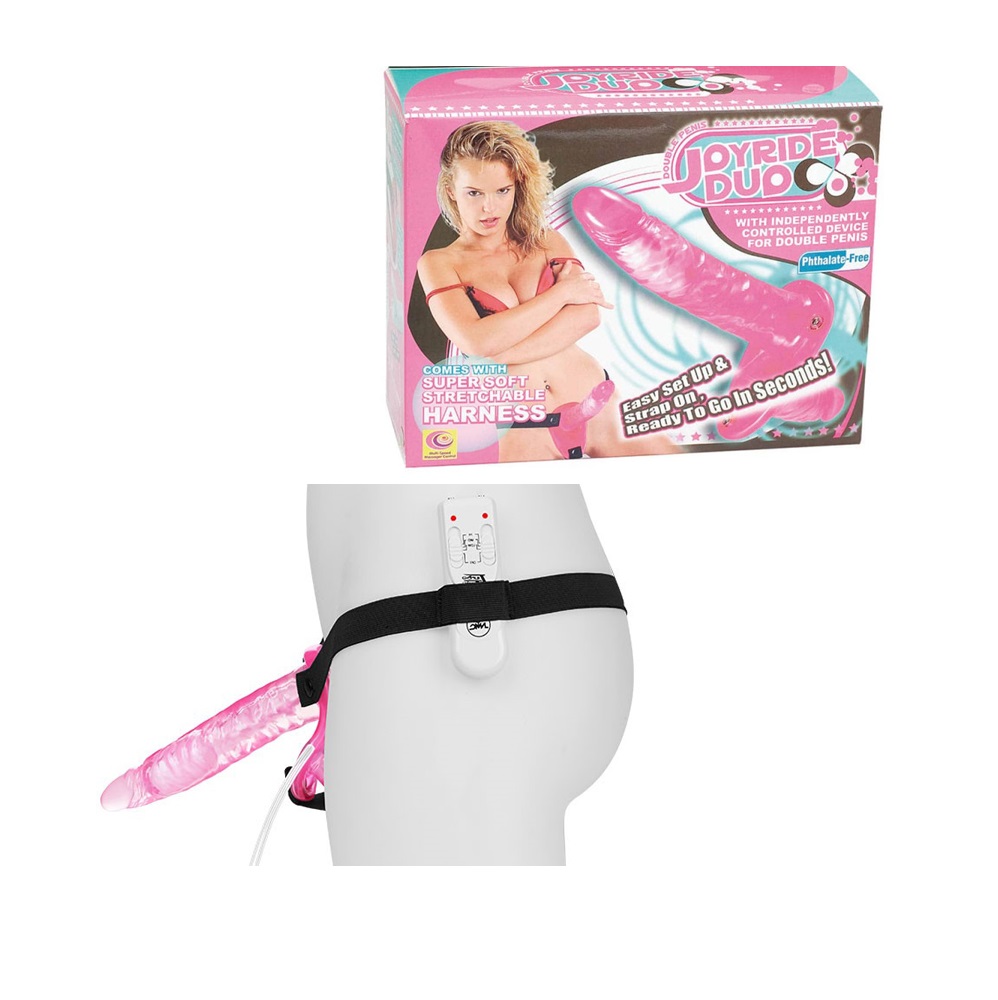 joyride-duo-pink-NMC Двоен пенис колан с вибрации, 20,5см. - Joyride Duo Pink - Image 1
