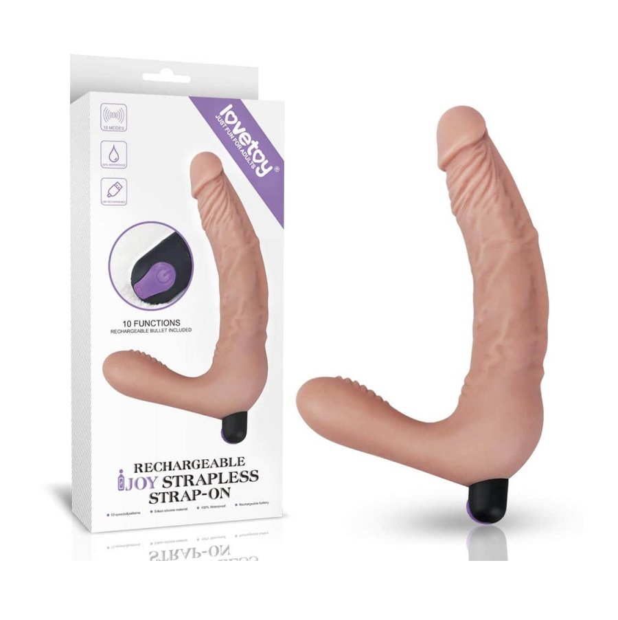 rechargeable-ijoy-strapless-strap-on-flesh-Lovetoy3312 Вибриращо сраплес дилдо, двойна наслада, 20см. - Strapless Strap-on - Image 1