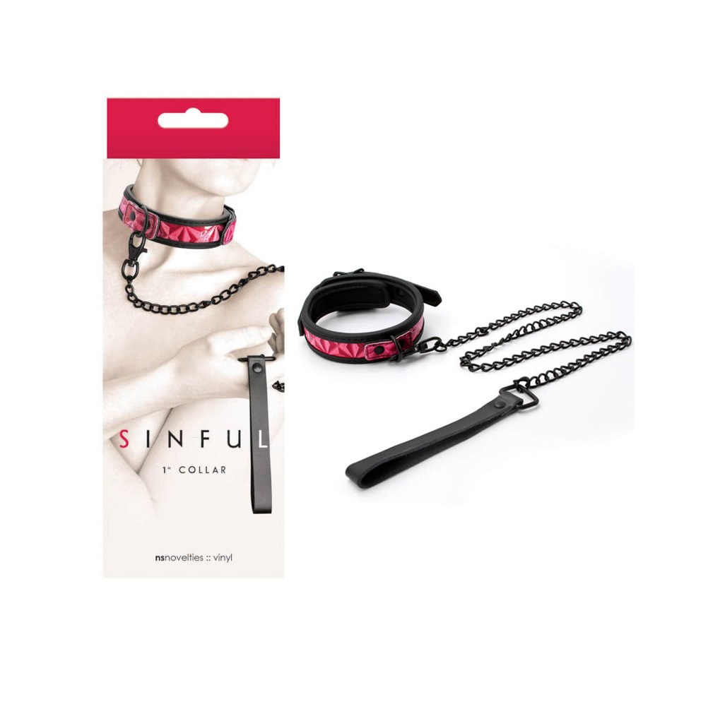 sinful-1-collar-pink-NS-Toys Регулируема яка с каишка, розова – Sinful Collar - Image 1