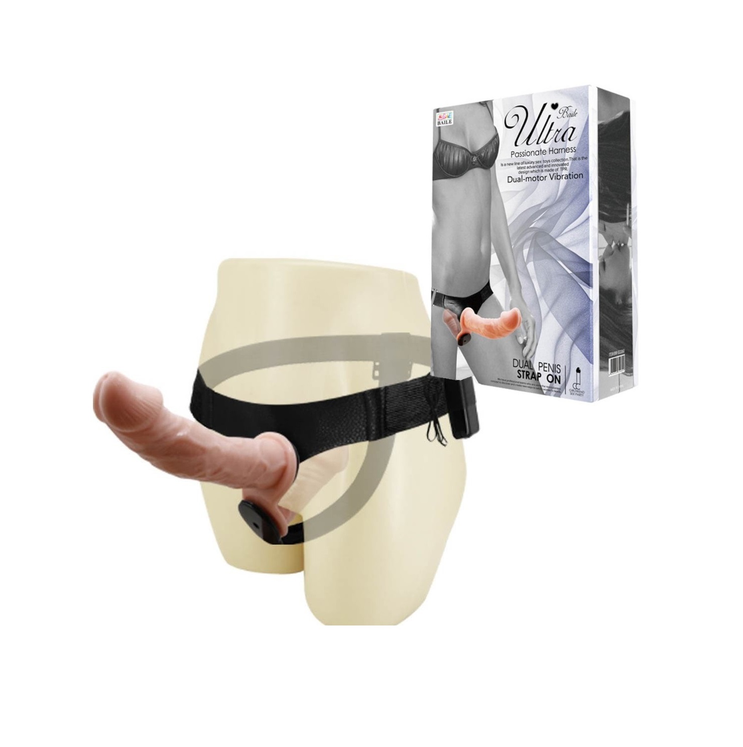 ultra-passionate-harness-dual-motor-vibration-Lybaile Двоен страп-он за едновременна наслада, 17,5см. - Ultra Harness 1 - Image 1