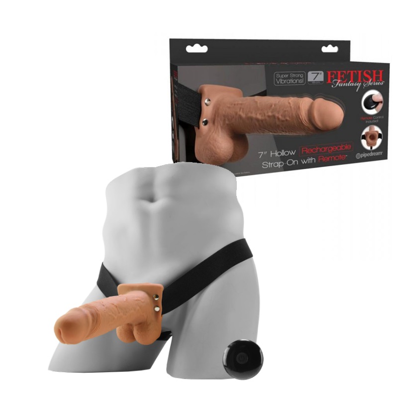 fetish-fantasy-7-hollow-rechargeable-strap-on-remote-tan-PipedreamPipedream-Fetish-Fantasy-Series Пенис колан, 10 вибро режима и дистанционно, 20,3см. – Hollow Strap-On - Image 1
