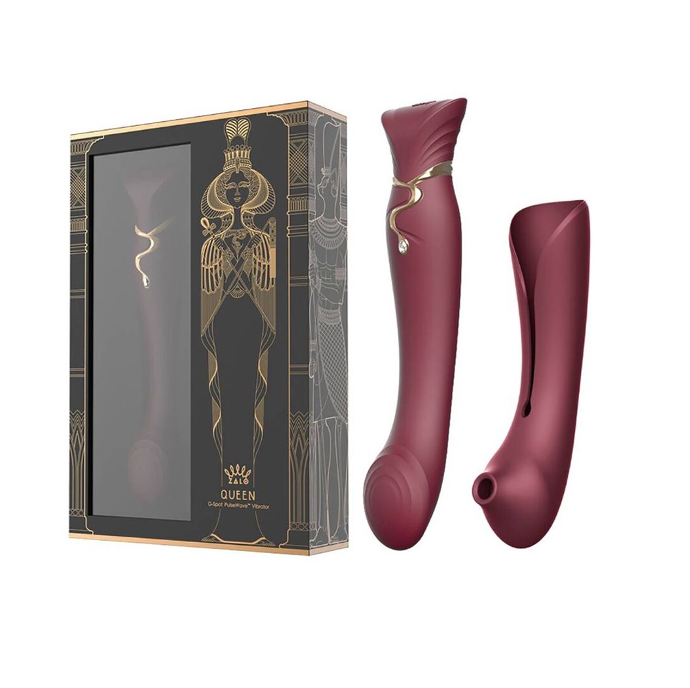 zolo-queen-set-pulse-wave-clit-stim-red-Zalo Пулсиращ вибратор, засмукващ и затоплящ, 21,6см. - Queen Vibrator Red+ - Image 1