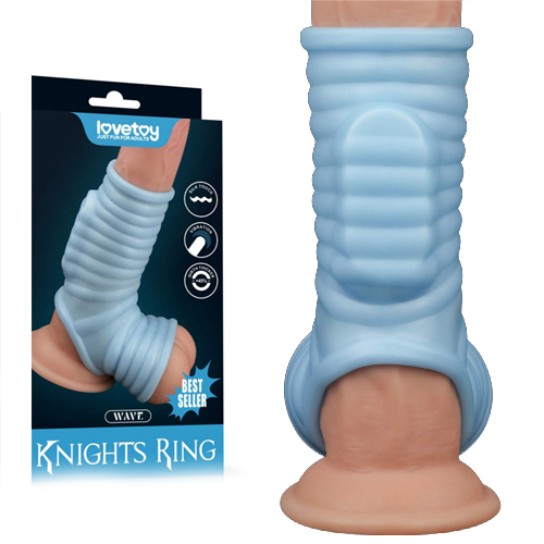 vibrating-wave-knights-ring-with-scrotum-sleeve-blue-00 Вибриращ пенис ръкав с отвор за тестиси, вълни - Wave Knights Ring 2 - Image 1