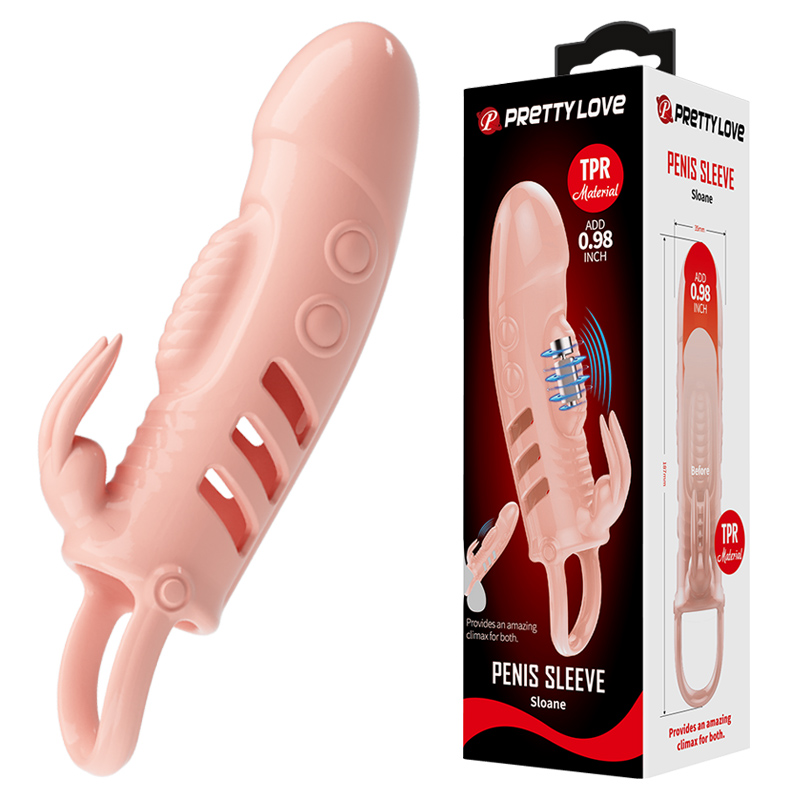 Pretty-Love-Penis-Sleeve-Sloane-Flesh-01 Вибриращ пенис удължител с лента за тестиси, 14,5см. - Sloane Sleeve 1 - Image 1