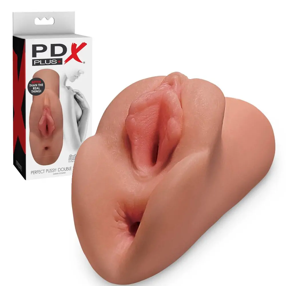 PDX-PLUS-PERFECT-PUSSY-DOUBLE-STROKER-CARAMEL-SKIN-TONE-00 Мастурбатор, перфектните вагина и анус - Perfect Pussy Tan - Image 1
